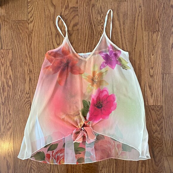 NWT Sheer Floral Multicolour Print Spaghetti Strap Y2K Camisole with Front Tie - Picture 7 of 10